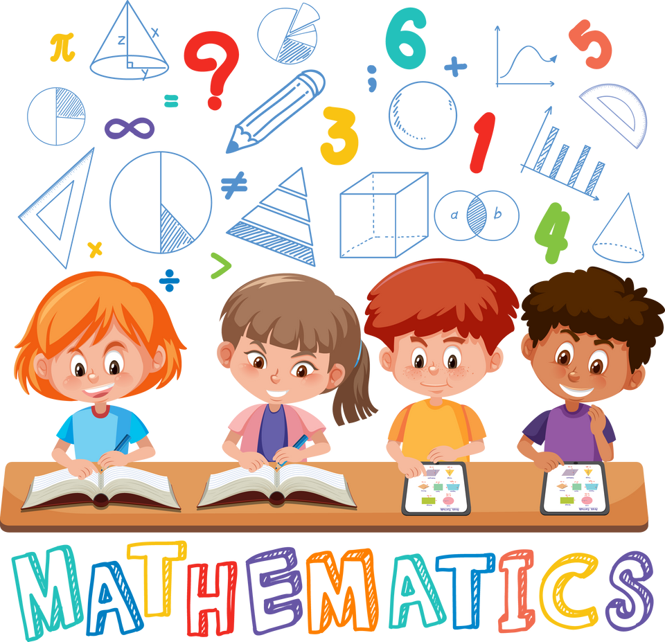 Children learning math with math symbol and icon