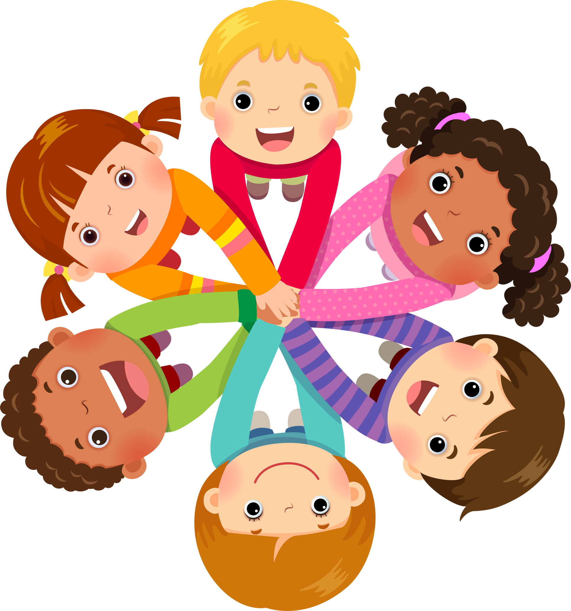 Group of children putting hands together