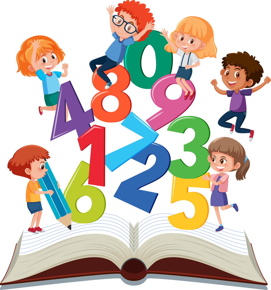 Children learning math with tools on book isolated